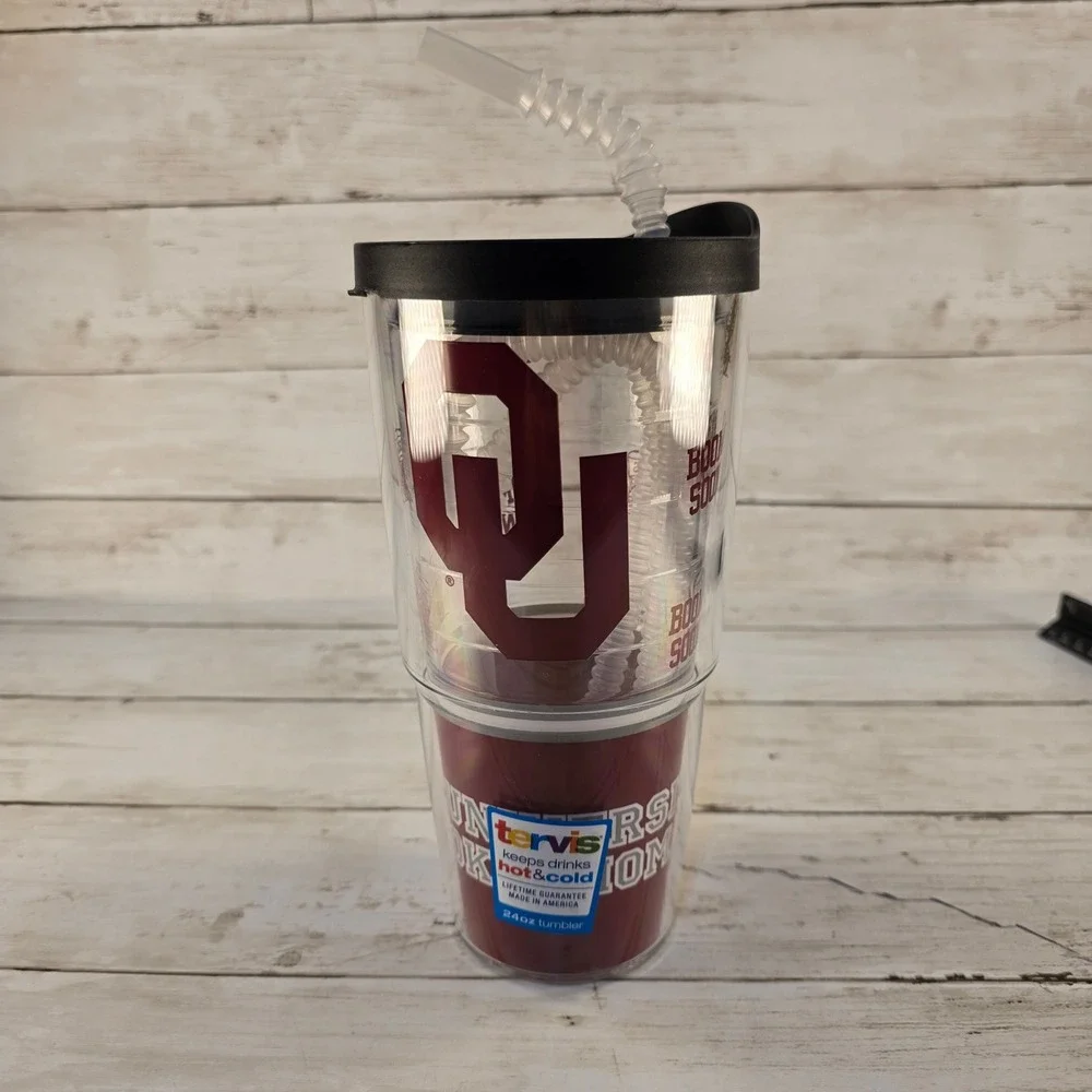 New Tervis Oklahoma Sooners 24oz Tumbler Boomer Sooner Insulated Cup w Lid Straw